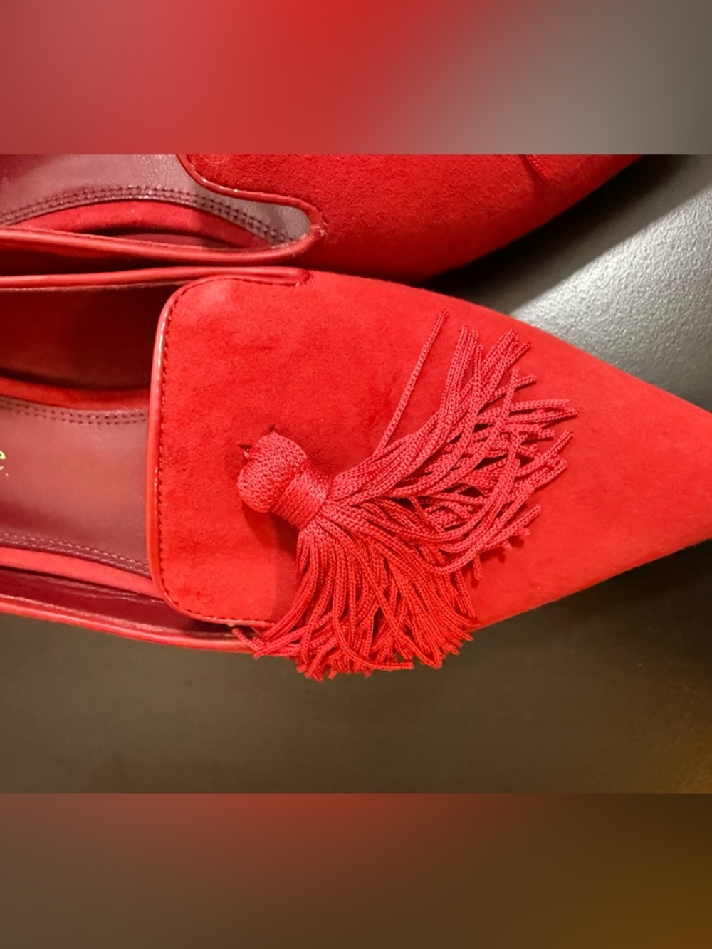 Kate Spade Adore Red Kid Suede Tassel Pointed Toe Flats Women’s Size 8.5B - Picture 7 of 9